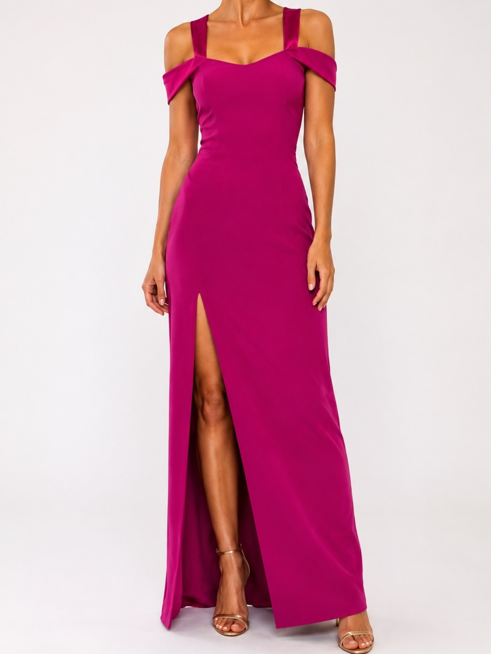 Halston Heritage hot pink evening gown with satin straps